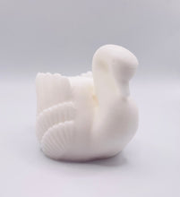Load image into Gallery viewer, Handmade vegan soaps featuring a graceful swan and packed in beautiful eco friendly packaging crafted with natural French clays, activated charcoal and essential oils. a eco-friendly, zero waste gift that’s cruelty-free, skin-nourishing, and perfect for swan lovers, wedding favours and animal themed gifts. small business UK