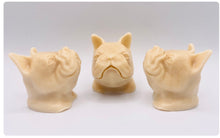 Load image into Gallery viewer, Handmade vegan soaps featuring three french bulldog heads gift boxed in beautiful eco friendly packaging crafted with natural French clays, activated charcoal and essential oils. a eco-friendly, zero waste gift that’s cruelty-free, skin-nourishing, and perfect for frenchie owners, dog lovers, and animal themed gifts. small business UK