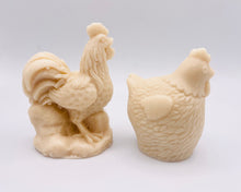 Load image into Gallery viewer, Handmade vegan chicken shaped vegan soaps, set of 2, gift boxed in beautiful eco friendly packaging. crafted with natural French clays, activated charcoal and essential oils. a eco-friendly, zero waste gift that’s cruelty-free, skin-nourishing, and perfect for animal lovers. Small Business UK