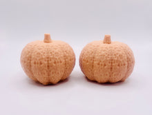 Load image into Gallery viewer, Handmade vegan soaps featuring a set of two chunky pumpkins gift boxed in beautiful eco friendly packaging crafted with natural French clays, activated charcoal and essential oils. a eco-friendly, zero waste gift that’s cruelty-free, skin-nourishing, and perfect gift for autumn lovers and halloween gifts. small business UK