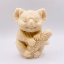 Load image into Gallery viewer, Handmade vegan soaps featuring a chunky koala bear climbing a tree packaged in beautiful eco friendly packaging crafted with natural French clays, activated charcoal and essential oils. a eco-friendly, zero waste gift that’s cruelty-free, skin-nourishing, and perfect for koala bear lovers and animal themed gifts. small business UK