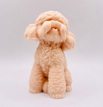 Load image into Gallery viewer, Handmade vegan soaps featuring a large detailed cockapoo dog wrapped in beautiful eco friendly packaging crafted with natural French clays, activated charcoal and essential oils. a eco-friendly, zero waste gift that’s cruelty-free, skin-nourishing, and perfect gift for cockapoo owners, dog lovers and animal themed gifts. small business UK