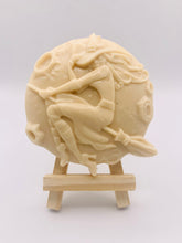 Load image into Gallery viewer, Handmade vegan soap featuring a witch flying on her broomstick and packaged in beautiful eco friendly packaging. crafted with natural French clays, activated charcoal and essential oils. a eco-friendly, zero waste gift that’s cruelty-free, skin-nourishing, and perfect for horror lovers and halloween themed gifts. Small business UK