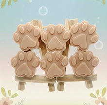 Load image into Gallery viewer, Handmade vegan soaps shaped with paw prints. set of 6, beautifully gift boxed in eco friendly packaging. crafted with natural French clays, activated charcoal and essential oils. a eco-friendly, zero waste gift thatās cruelty-free, skin-nourishing, and perfect for animal lovers and gifting. Small Business UK