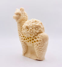 Load image into Gallery viewer, Handmade vegan soaps featuring a llama or alpaca carrying a bouquet of flowers on its back wrapped in beautiful eco friendly packaging crafted with natural French clays, activated charcoal and essential oils. a eco-friendly, zero waste gift that’s cruelty-free, skin-nourishing, and perfect for alpaca or llama gifts and animal themed gifts. small business UK