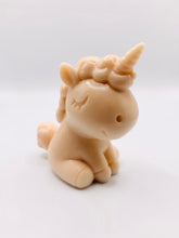 Load image into Gallery viewer, Handmade vegan soaps featuring a cute happy unicorn in beautiful eco friendly packaging. crafted with natural French clays, activated charcoal and essential oils. a eco-friendly, zero waste gift that’s cruelty-free, skin-nourishing, the perfect gift for unicorn lovers, or for animal lover gifts. small business UK