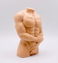 Load image into Gallery viewer, Handmade vegan soaps featuring a masculine male sculpture, packaged in beautiful eco friendly packaging. crafted with natural French clays, activated charcoal and essential oils. a eco-friendly, zero waste gift that’s cruelty-free, skin-nourishing, the perfect gift for Pride or hen party gifts. small business UK