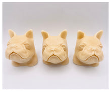Load image into Gallery viewer, Handmade vegan soaps featuring three french bulldog heads gift boxed in beautiful eco friendly packaging crafted with natural French clays, activated charcoal and essential oils. a eco-friendly, zero waste gift that’s cruelty-free, skin-nourishing, and perfect for frenchie owners, dog lovers, and animal themed gifts. small business UK