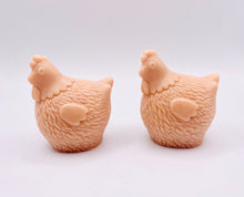 Load image into Gallery viewer, Handmade vegan chicken shaped vegan soaps, set of 2, gift boxed in beautiful eco friendly packaging. crafted with natural French clays, activated charcoal and essential oils. a eco-friendly, zero waste gift that’s cruelty-free, skin-nourishing, and perfect for animal lovers. Small Business UK