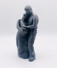 Load image into Gallery viewer, Handmade vegan soaps featuring a pregnant couple with the man gently embracing the woman and placing his hand on her stomach / bump . packaged in beautiful eco friendly packaging. crafted with natural French clays, activated charcoal and essential oils. a eco-friendly, zero waste gift that’s cruelty-free, skin-nourishing, the perfect gift for any new mother or baby shower gift. UK Small Business