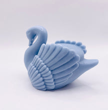 Load image into Gallery viewer, Handmade vegan soaps featuring a graceful swan and packed in beautiful eco friendly packaging crafted with natural French clays, activated charcoal and essential oils. a eco-friendly, zero waste gift that’s cruelty-free, skin-nourishing, and perfect for swan lovers, wedding favours and animal themed gifts. small business UK