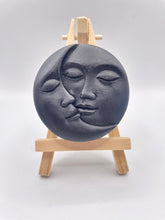 Load image into Gallery viewer, Handmade vegan soaps featuring a sun and moon. crafted with natural French clays, activated charcoal and essential oils. a eco-friendly, zero waste gift that’s cruelty-free, skin-nourishing, and perfect for moon lovers. friendship gifts and mothers day gifts. small business UK