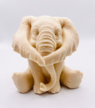 Load image into Gallery viewer, Handmade vegan soap featuring a large chunky elephant with big floppy ears . crafted with natural French clays, activated charcoal and essential oils. a eco-friendly, zero waste gift that’s cruelty-free, skin-nourishing, and perfect for animal lover gifts and gifts for her. UK Small Business.