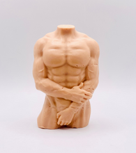 Load image into Gallery viewer, Handmade vegan soaps featuring a masculine male sculpture, packaged in beautiful eco friendly packaging. crafted with natural French clays, activated charcoal and essential oils. a eco-friendly, zero waste gift that’s cruelty-free, skin-nourishing, the perfect gift for Pride or hen party gifts. small business UK