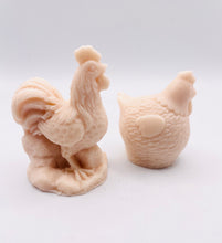 Load image into Gallery viewer, Handmade vegan chicken shaped vegan soaps, set of 2, gift boxed in beautiful eco friendly packaging. crafted with natural French clays, activated charcoal and essential oils. a eco-friendly, zero waste gift that’s cruelty-free, skin-nourishing, and perfect for animal lovers. Small Business UK