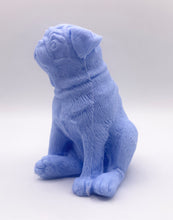 Load image into Gallery viewer, Handmade vegan soaps featuring a cute sitting pug dog. crafted with natural French clays, activated charcoal and essential oils. a eco-friendly, zero waste gift that’s cruelty-free, skin-nourishing, and perfect for pug owner gifts and dog lovers. Beautiful eco friendly packaging. Small Business UK