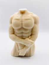 Load image into Gallery viewer, Handmade vegan soaps featuring a masculine male sculpture, packaged in beautiful eco friendly packaging. crafted with natural French clays, activated charcoal and essential oils. a eco-friendly, zero waste gift that’s cruelty-free, skin-nourishing, the perfect gift for Pride or hen party gifts. small business UK