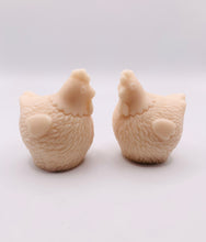 Load image into Gallery viewer, Handmade vegan chicken shaped vegan soaps, set of 2, gift boxed in beautiful eco friendly packaging. crafted with natural French clays, activated charcoal and essential oils. a eco-friendly, zero waste gift that’s cruelty-free, skin-nourishing, and perfect for animal lovers. Small Business UK