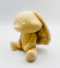 Load image into Gallery viewer, Handmade vegan soaps featuring an adorable rabbit with big floppy ears and stitching detail, in beautiful eco friendly packaging. crafted with natural French clays, activated charcoal and essential oils. a eco-friendly, zero waste gift that’s cruelty-free, skin-nourishing, the perfect gift for easter or for animal lovers. small business UK