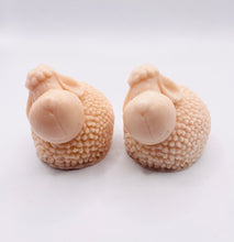 Load image into Gallery viewer, Handmade vegan soap featuring a set of two spring lambs and gift boxed in beautiful eco friendly packaging. crafted with natural French clays, activated charcoal and essential oils. a eco-friendly, zero waste gift that’s cruelty-free, skin-nourishing, and perfect for easter, sheep lovers or animal themed gifts. Small business UK