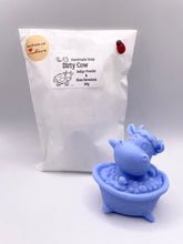 Load image into Gallery viewer, Handmade vegan cow in the bath shaped vegan soaps gift boxed. crafted with natural French clays, activated charcoal and essential oils. a eco-friendly, zero waste gift that’s cruelty-free, skin-nourishing, and perfect for animal lovers and gifting. wrapped in beautiful eco friendly packaging.