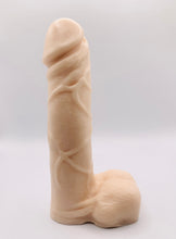 Load image into Gallery viewer, Novelty vegan soap in the shape of a penis with vein details. Highly realistic! Perfect for Pride Gifts UK, hen party gifts or fun secret Santa gift. Wrapped in beautiful eco friendly packaging. Small business UK.