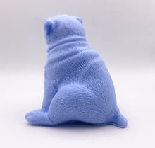 Load image into Gallery viewer, Handmade vegan soaps featuring a cute sitting pug dog. crafted with natural French clays, activated charcoal and essential oils. a eco-friendly, zero waste gift that’s cruelty-free, skin-nourishing, and perfect for pug owner gifts and dog lovers. Beautiful eco friendly packaging. Small Business UK