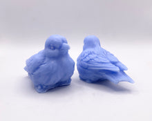 Load image into Gallery viewer, Handmade vegan soaps featuring a set of two love birds . gift boxed in beautiful eco friendly packaging. crafted with natural French clays, activated charcoal and essential oils. a eco-friendly, zero waste gift that’s cruelty-free, skin-nourishing, the perfect gift for bird lovers and animal lovers. UK Small Business