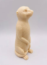 Load image into Gallery viewer, Handmade vegan soaps featuring a cheeky meerkat standing on his back legs. packaged in beautiful eco friendly packaging crafted with natural French clays, activated charcoal and essential oils. a eco-friendly, zero waste gift that’s cruelty-free, skin-nourishing, and perfect for meerkat lovers and animal themed gifts. small business UK