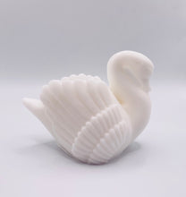 Load image into Gallery viewer, Handmade vegan soaps featuring a graceful swan and packed in beautiful eco friendly packaging crafted with natural French clays, activated charcoal and essential oils. a eco-friendly, zero waste gift that’s cruelty-free, skin-nourishing, and perfect for swan lovers, wedding favours and animal themed gifts. small business UK