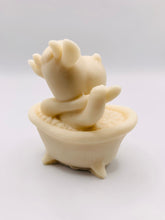 Load image into Gallery viewer, Handmade vegan soap featuring a cow in the bath scrubbing his back and packed in beautiful eco friendly packaging. crafted with natural French clays, activated charcoal and essential oils. a eco-friendly, zero waste gift that’s cruelty-free, skin-nourishing, and perfect for cow lovers or animal themed gifts. Small business UK