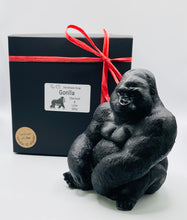 Load image into Gallery viewer, Handmade vegan soaps featuring a huge detailed gorilla soap gift boxed in beautiful eco friendly packaging crafted with natural French clays, activated charcoal and essential oils. a eco-friendly, zero waste gift that’s cruelty-free, skin-nourishing, and perfect for gorilla lovers, gifts for him and animal themed gifts. small business UK