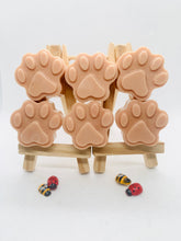 Load image into Gallery viewer, Handmade vegan soaps shaped with paw prints. set of 6, beautifully gift boxed in eco friendly packaging. crafted with natural French clays, activated charcoal and essential oils. a eco-friendly, zero waste gift that’s cruelty-free, skin-nourishing, and perfect for animal lovers and gifting. Small Business UK