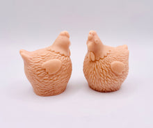 Load image into Gallery viewer, Handmade vegan chicken shaped vegan soaps, set of 2, gift boxed in beautiful eco friendly packaging. crafted with natural French clays, activated charcoal and essential oils. a eco-friendly, zero waste gift that’s cruelty-free, skin-nourishing, and perfect for animal lovers. Small Business UK