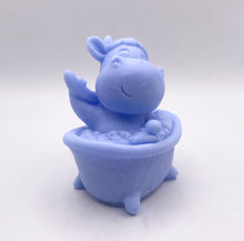 Load image into Gallery viewer, Handmade vegan soap featuring a cow in the bath scrubbing his back and packed in beautiful eco friendly packaging. crafted with natural French clays, activated charcoal and essential oils. a eco-friendly, zero waste gift that’s cruelty-free, skin-nourishing, and perfect for cow lovers or animal themed gifts. Small business UK