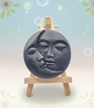 Load image into Gallery viewer, Handmade vegan soaps featuring a sun and moon. crafted with natural French clays, activated charcoal and essential oils. a eco-friendly, zero waste gift that’s cruelty-free, skin-nourishing, and perfect for moon lovers. friendship gifts and mothers day gifts. small business UK wrapped in beautiful eco friendly packaging.