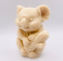 Load image into Gallery viewer, Handmade vegan soaps featuring a chunky koala bear climbing a tree packaged in beautiful eco friendly packaging crafted with natural French clays, activated charcoal and essential oils. a eco-friendly, zero waste gift that’s cruelty-free, skin-nourishing, and perfect for koala bear lovers and animal themed gifts. small business UK