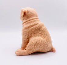 Load image into Gallery viewer, Handmade vegan soaps featuring a cute sitting pug dog. crafted with natural French clays, activated charcoal and essential oils. a eco-friendly, zero waste gift that’s cruelty-free, skin-nourishing, and perfect for pug owner gifts and dog lovers. Beautiful eco friendly packaging. Small Business UK