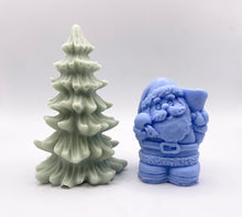 Load image into Gallery viewer, Handmade vegan Father Christmas and Christmas tree shaped vegan soaps gift boxed in beautiful eco friendly packaging. crafted with natural French clays, activated charcoal and essential oils. a eco-friendly, zero waste gift that’s cruelty-free, skin-nourishing, and perfect for animal lovers. Small business UK.