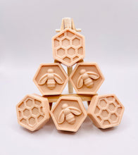 Load image into Gallery viewer, Bee & Honeycomb Vegan Soaps - Set of 6 - Gift Boxed in beautiful eco friendly packaging. Our set of six, bee and honeycomb design soaps are the bee's knees, made with natural clays and essential oils to make your skin buzz with happiness. Gift boxed in eco-friendly packaging, because saving the planet is sweeter than honey! Available in your choice of colour and essential oil: small business UK
