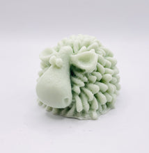 Load image into Gallery viewer, Handmade vegan soaps featuring a cute shaggy sheep, packaged in beautiful eco friendly packaging. crafted with natural French clays, activated charcoal and essential oils. a eco-friendly, zero waste gift that’s cruelty-free, skin-nourishing, the perfect gift for sheep lovers and animal lovers. small business UK