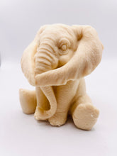 Load image into Gallery viewer, Handmade vegan soap featuring a large chunky elephant with big floppy ears . crafted with natural French clays, activated charcoal and essential oils. a eco-friendly, zero waste gift that’s cruelty-free, skin-nourishing, and perfect for animal lover gifts and gifts for her. UK Small Business.