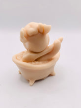 Load image into Gallery viewer, Handmade vegan soap featuring a cow in the bath scrubbing his back and packed in beautiful eco friendly packaging. crafted with natural French clays, activated charcoal and essential oils. a eco-friendly, zero waste gift that’s cruelty-free, skin-nourishing, and perfect for cow lovers or animal themed gifts. Small business UK