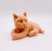 Load image into Gallery viewer, Handmade vegan soaps featuring a lazy cat, in beautiful eco friendly packaging. crafted with natural French clays, activated charcoal and essential oils. a eco-friendly, zero waste gift that’s cruelty-free, skin-nourishing, the perfect gift for cat lovers or for animal lovers. small business UK