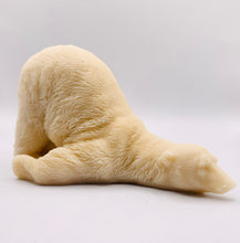 Load image into Gallery viewer, Handmade vegan soaps featuring a huge lazy polar bear with his bum up in the air. gift boxed in beautiful eco friendly packaging. crafted with natural French clays, activated charcoal and essential oils. a eco-friendly, zero waste gift that’s cruelty-free, skin-nourishing, the perfect gift for polar bear lovers, Christmas gifts or for animal lover gifts. small business UK