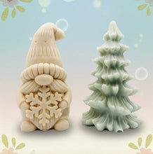 Load image into Gallery viewer, Handmade vegan snowdrop gnome and Christmas tree shaped vegan soaps gift boxed. crafted with natural French clays, activated charcoal and essential oils. a eco-friendly, zero waste gift that’s cruelty-free, skin-nourishing, and perfect for gifting. small business UK