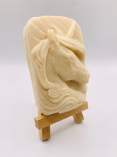 Load image into Gallery viewer, Handmade vegan soaps featuring a unicorn head and wrapped in beautiful eco friendly packaging crafted with natural French clays, activated charcoal and essential oils. a eco-friendly, zero waste gift that’s cruelty-free, skin-nourishing, and perfect gift for unicorn lovers. small business UK