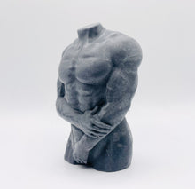 Load image into Gallery viewer, Handmade vegan soaps featuring a masculine male sculpture, packaged in beautiful eco friendly packaging. crafted with natural French clays, activated charcoal and essential oils. a eco-friendly, zero waste gift that’s cruelty-free, skin-nourishing, the perfect gift for Pride or hen party gifts. small business UK