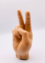 Load image into Gallery viewer, Handmade vegan soap featuring a hand in the peace finger gesture packed in beautiful eco friendly packaging. crafted with natural French clays, activated charcoal and essential oils. a eco-friendly, zero waste gift that’s cruelty-free, skin-nourishing, and perfect for novelty gift lovers or themed gifts. Small business UK
