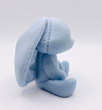 Load image into Gallery viewer, Handmade vegan soaps featuring an adorable rabbit with big floppy ears and stitching detail, in beautiful eco friendly packaging. crafted with natural French clays, activated charcoal and essential oils. a eco-friendly, zero waste gift that’s cruelty-free, skin-nourishing, the perfect gift for easter or for animal lovers. small business UK